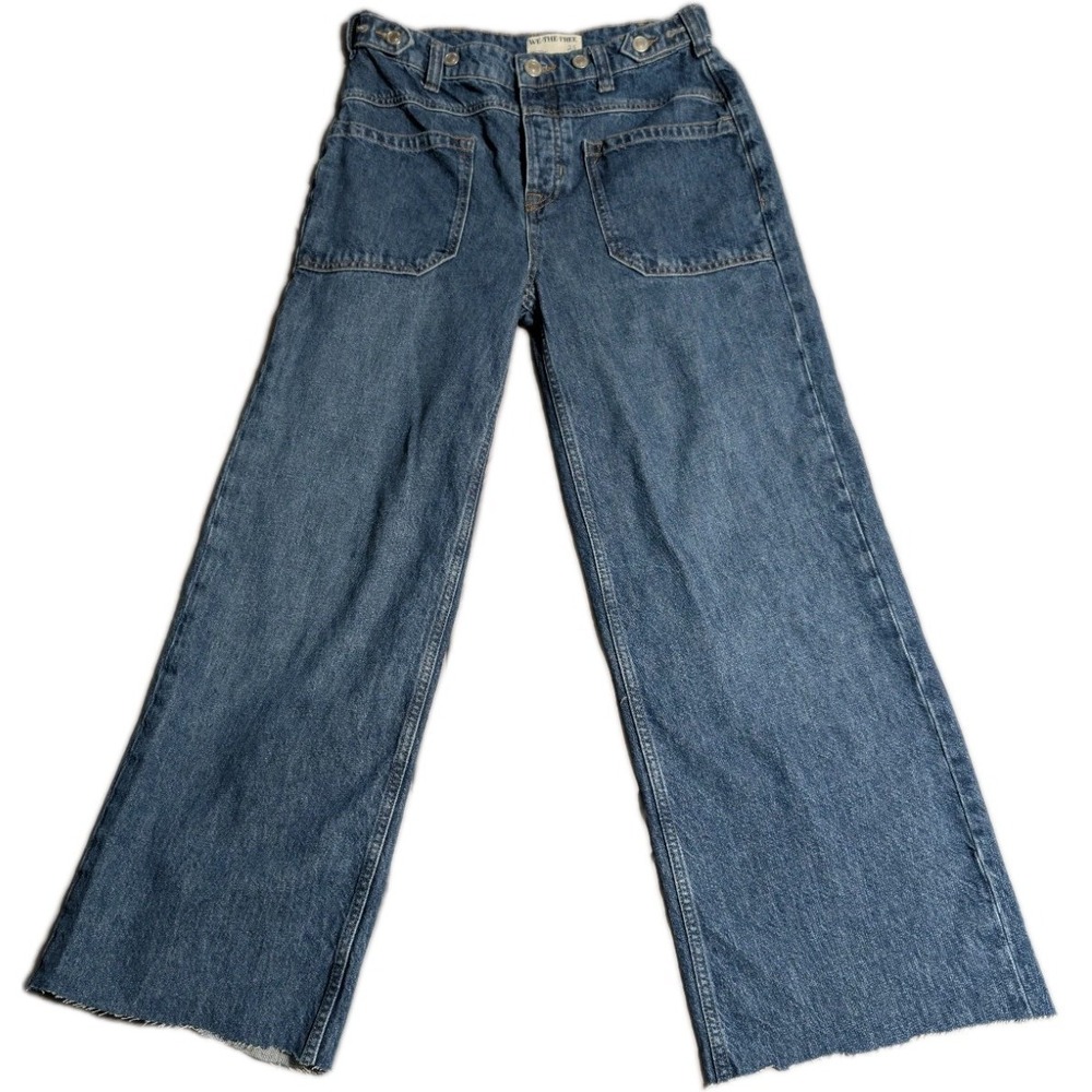 We The Free‎ Wide Leg Jeans Womens 25 Cropped Raw Hem Blue Denim High Rise